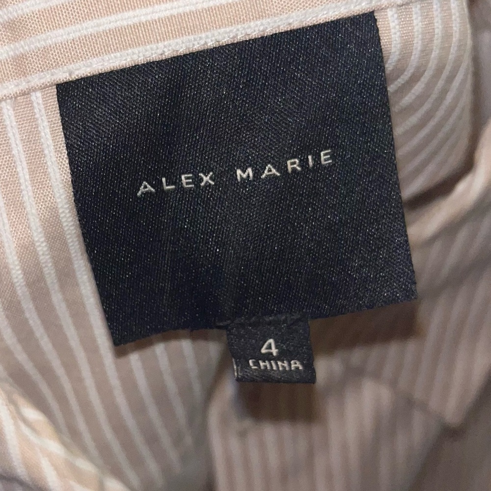 Alex Marie Dress Women’s 4 Beige White Striped Button Up Short Sleeve Midi - Picture 4 of 4